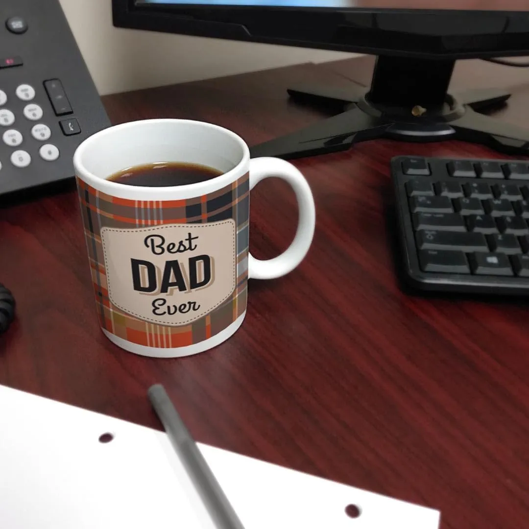 ThisWear Dad Mug Best Dad Ever Cup Cool Dad Gifts Fathers Day Mug Dad Present 11oz Ceramic Coffee Mug with Handle Orange Plaid