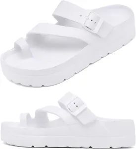Womens Platform Sandals with Arch Support, Adjustable Buckle Beach Sandal Woman Comfort Lightweight Ultra Cushion EVA Slides