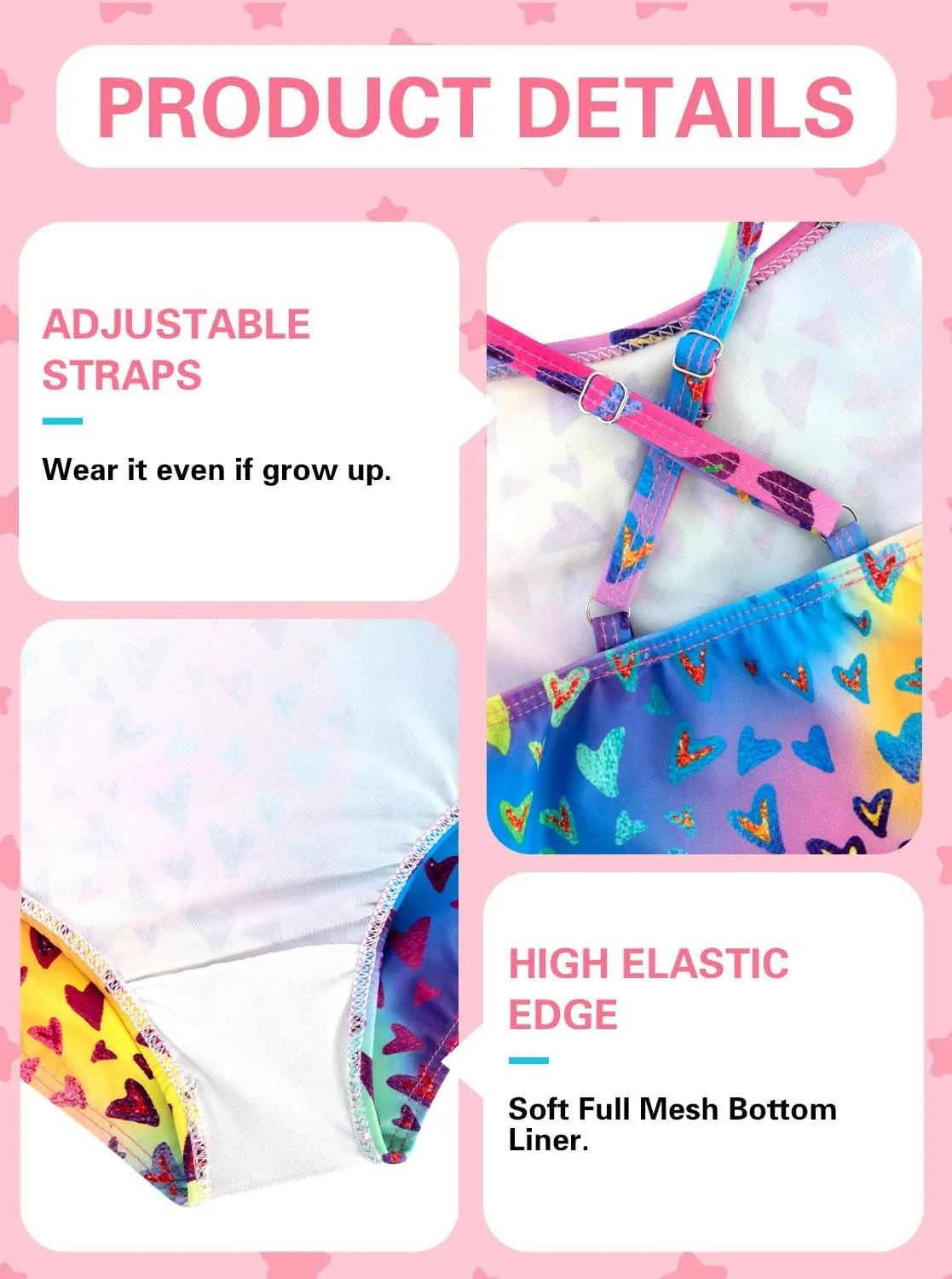 XiaoMoSha Girls Swimsuits Ruffled Round Neck One Piece Bathing Suits Quick Dry UPF 50  Summer Hawaii Swimwear for Kids 3-10T