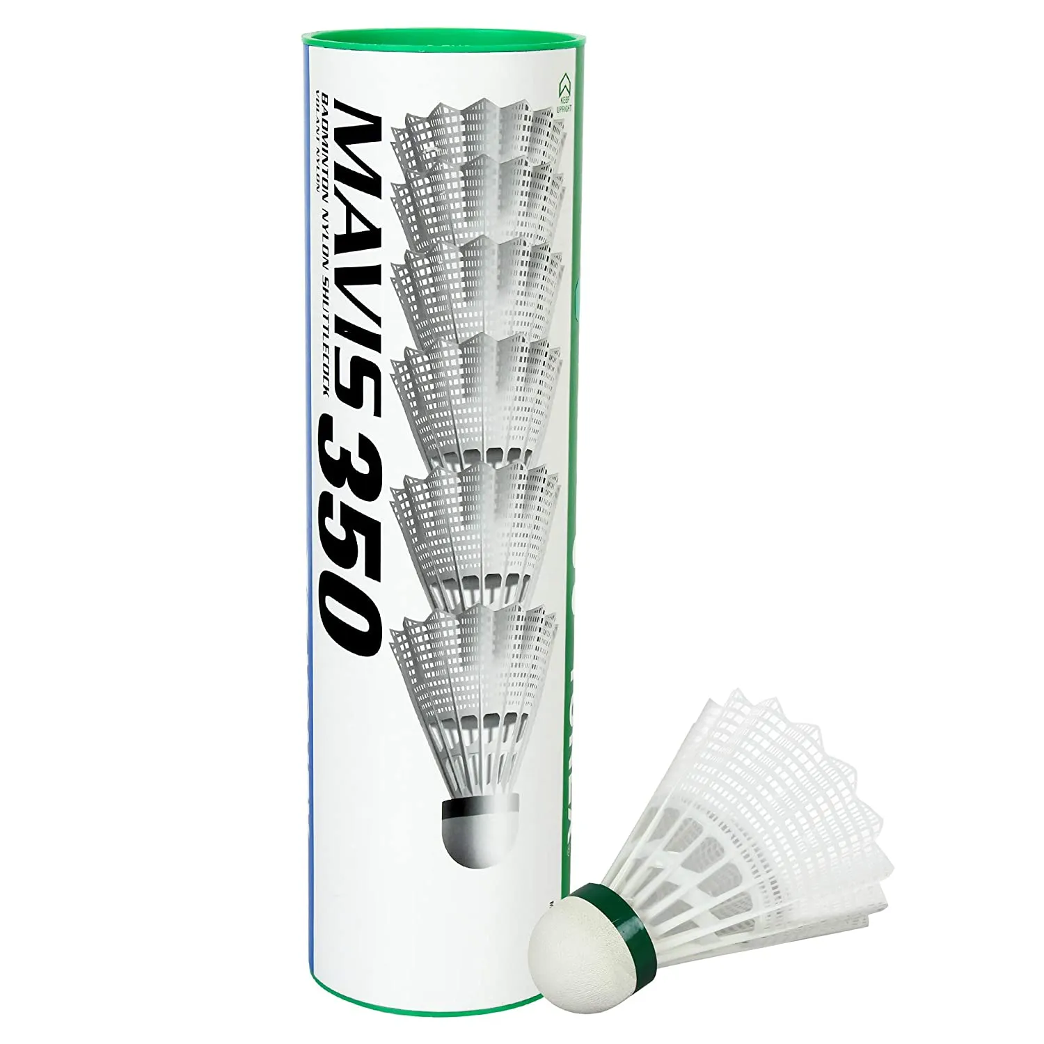 Yonex Mavis 350 Nylon Badminton Shuttlecock (White) - Green Cap, 1 Can