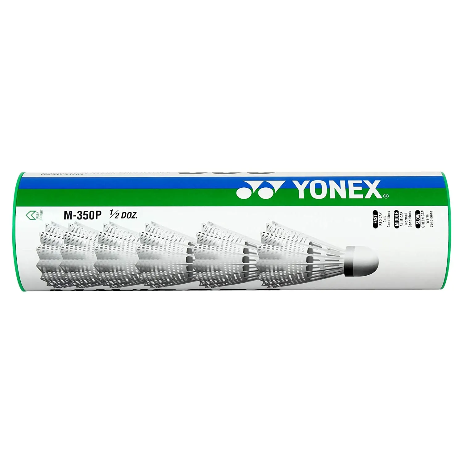 Yonex Mavis 350 Nylon Badminton Shuttlecock (White) - Green Cap, 1 Can